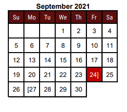 District School Academic Calendar for Hidalgo Co J J A E P for September 2021