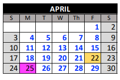District School Academic Calendar for Challenge To Excellence Charter School for April 2022