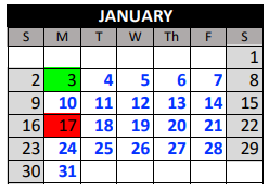 District School Academic Calendar for North Star Academy for January 2022