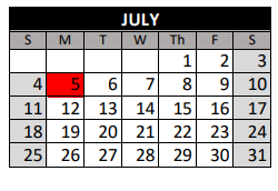 District School Academic Calendar for Plum Creek Academy for July 2021