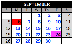 District School Academic Calendar for Plum Creek Academy for September 2021