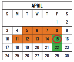 District School Academic Calendar for Dripping Springs H S for April 2022