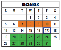 District School Academic Calendar for Walnut Springs Elementary School for December 2021