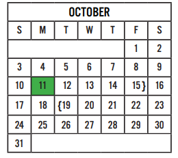 District School Academic Calendar for Walnut Springs Elementary School for October 2021