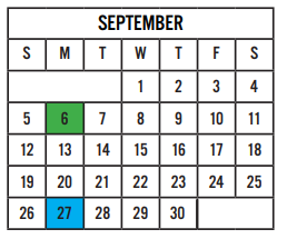 District School Academic Calendar for Dripping Springs H S for September 2021