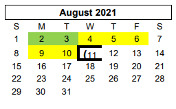 District School Academic Calendar for C H A M P S for August 2021