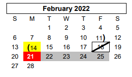 District School Academic Calendar for Green Acres El for February 2022