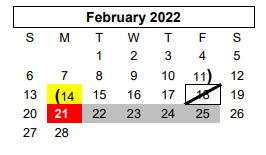 District School Academic Calendar for C H A M P S for February 2022