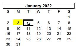 District School Academic Calendar for Sunset El for January 2022