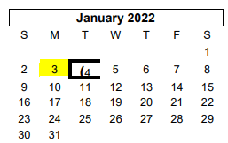 District School Academic Calendar for C H A M P S for January 2022