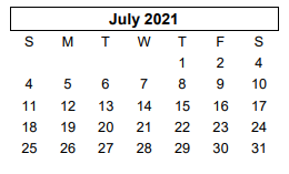 District School Academic Calendar for Green Acres El for July 2021