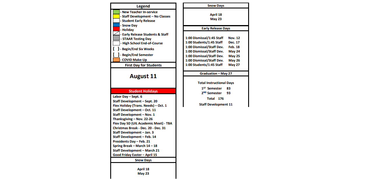 District School Academic Calendar Key for C H A M P S