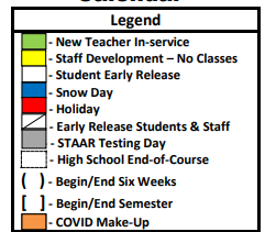 District School Academic Calendar Legend for Sunset El