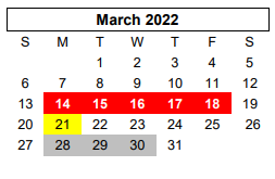 District School Academic Calendar for Sunset El for March 2022