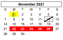 District School Academic Calendar for Green Acres El for November 2021