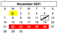 District School Academic Calendar for C H A M P S for November 2021