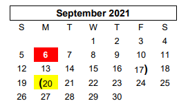 District School Academic Calendar for C H A M P S for September 2021