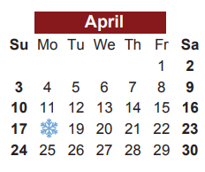 District School Academic Calendar for Bilhartz Jr Elementary for April 2022