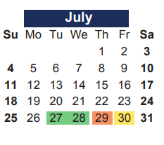 District School Academic Calendar for Hardin Intermediate for July 2021