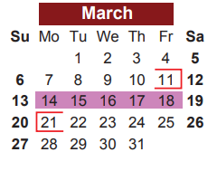 District School Academic Calendar for P A S S Learning Ctr for March 2022