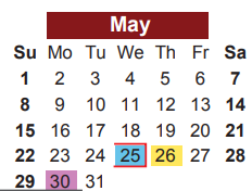 District School Academic Calendar for P A S S Learning Ctr for May 2022