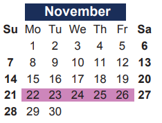 District School Academic Calendar for Kennemer Middle School for November 2021