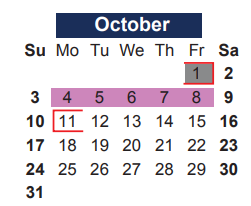 District School Academic Calendar for Central Elementary for October 2021