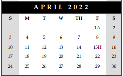 District School Academic Calendar for Oak Grove Elementary for April 2022
