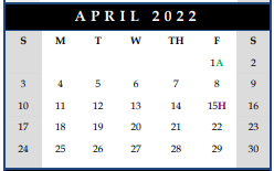 District School Academic Calendar for Easley Elementary for April 2022
