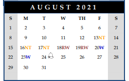 District School Academic Calendar for W G Pearson Elementary for August 2021