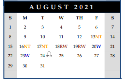 District School Academic Calendar for George L Carrington Middle for August 2021