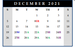 District School Academic Calendar for Y E Smith Elementary for December 2021