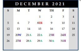 District School Academic Calendar for Easley Elementary for December 2021