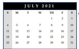 District School Academic Calendar for C C Spaulding Elementary for July 2021