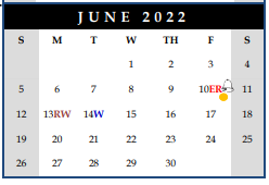 District School Academic Calendar for Glenn Elementary for June 2022