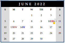 District School Academic Calendar for Hope Valley Elementary for June 2022