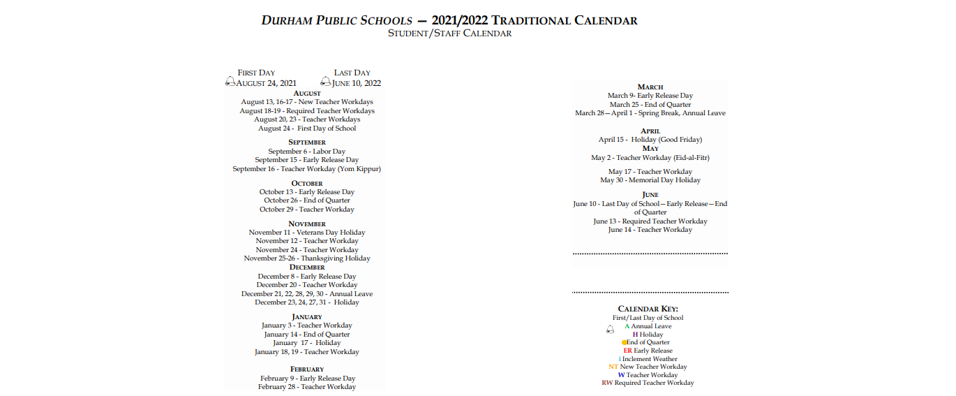 District School Academic Calendar Key for Eno Valley Elementary