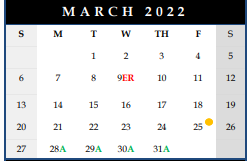District School Academic Calendar for Y E Smith Elementary for March 2022
