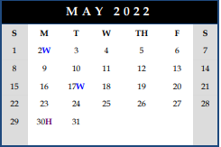 District School Academic Calendar for Lakeview School for May 2022