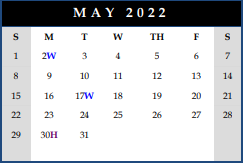 District School Academic Calendar for Hope Valley Elementary for May 2022