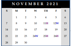 District School Academic Calendar for Hillside High for November 2021
