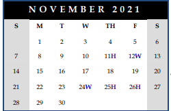 District School Academic Calendar for Northern High for November 2021