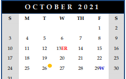 District School Academic Calendar for Glenn Elementary for October 2021