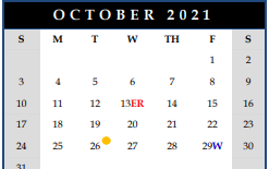 District School Academic Calendar for Southwest Elementary for October 2021