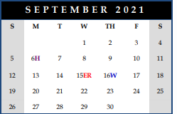 District School Academic Calendar for Parkwood Elementary for September 2021