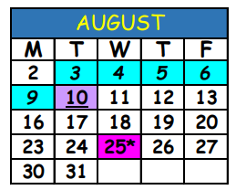 District School Academic Calendar for Southside Middle School for August 2021