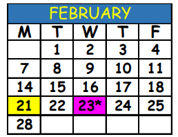 District School Academic Calendar for Southside Middle School for February 2022