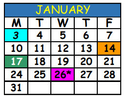 District School Academic Calendar for Tiger S.H.O.P for January 2022