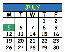 District School Academic Calendar for Holiday Hill Elementary School for July 2021