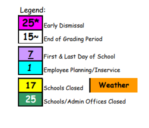 District School Academic Calendar Legend for Southside Middle School